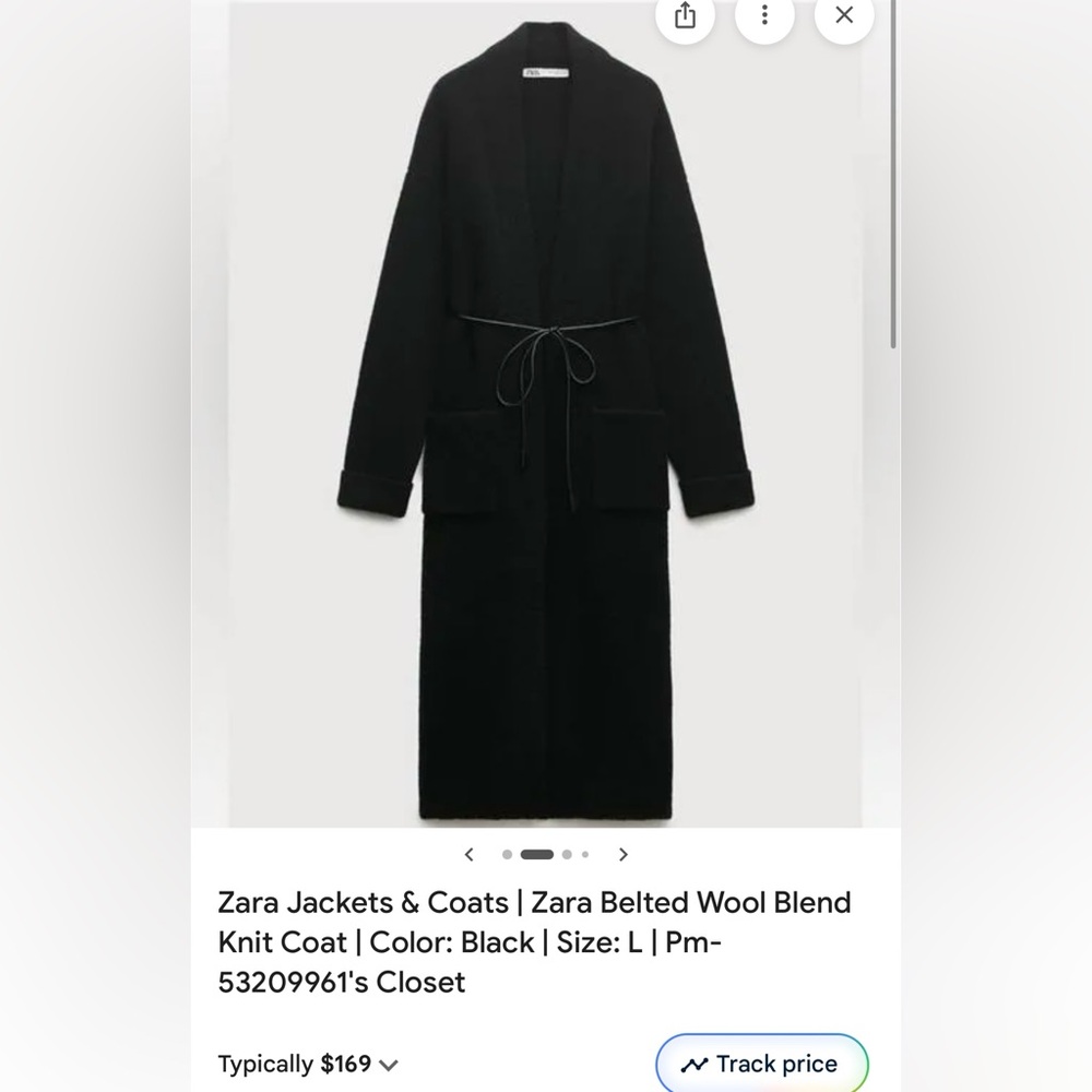 Zara Black Belted Knit Coat